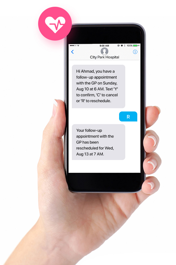 Reduce cancellations and delays with automated SMS appointment reminders for Hospitals and Clinics