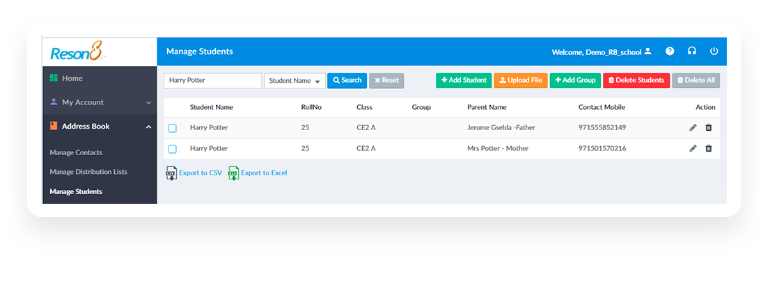 Use Reson8 Online to manage school contacts and send automated messages.